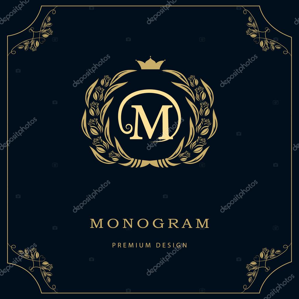 Vector illustration of Monogram design elements, graceful template. Calligraphic elegant line art logo design. Letter emblem sign M for Royalty, business card, Boutique, Hotel, Restaurant, Cafe, Jewelry