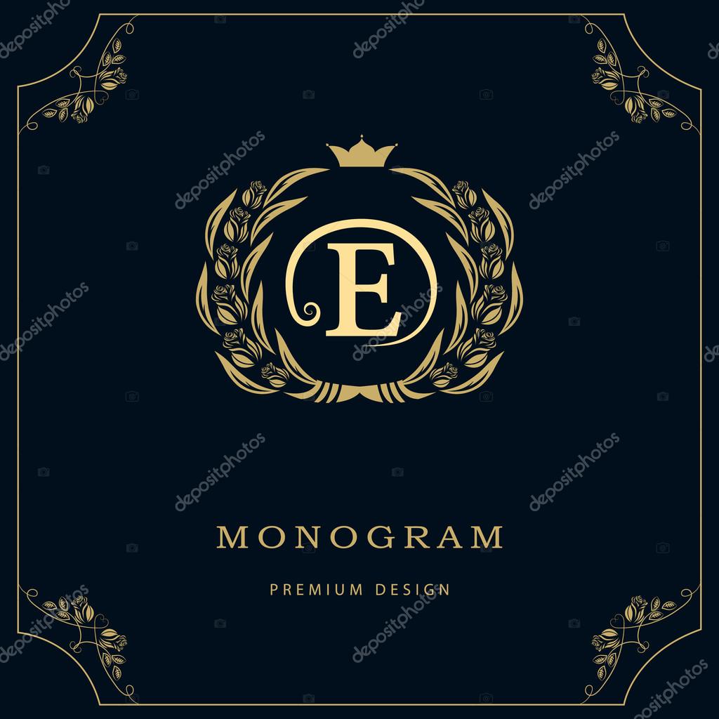 Vector illustration of Monogram design elements, graceful template. Calligraphic elegant line art logo design. Letter emblem sign E for Royalty, business card, Boutique, Hotel, Restaurant, Cafe, Jewelry