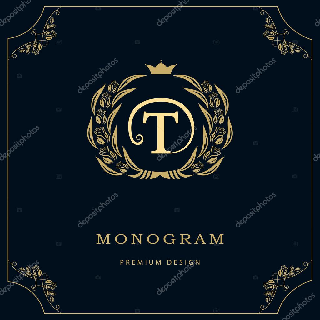 Vector illustration of Monogram design elements, graceful template. Calligraphic elegant line art logo design. Letter emblem sign T for Royalty, business card, Boutique, Hotel, Restaurant, Cafe, Jewelry