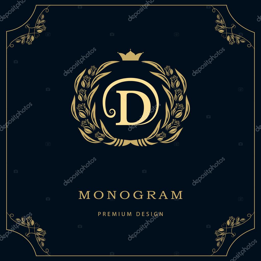Vector illustration of Monogram design elements, graceful template. Calligraphic elegant line art logo design. Letter emblem sign D for Royalty, business card, Boutique, Hotel, Restaurant, Cafe, Jewelry