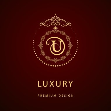 Monogram design elements, graceful template. Calligraphic elegant line art logo design. Letter emblem sign U for Royalty, business card, Boutique, Hotel, Restaurant, Cafe, Jewelry. Vector illustration