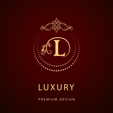 Monogram design elements, graceful template. Calligraphic elegant line art logo design. Letter emblem sign L for Royalty, business card, Boutique, Hotel, Restaurant, Cafe, Jewelry. Vector illustration