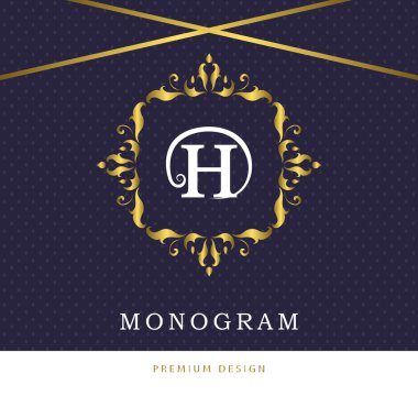 Monogram design elements, graceful template. Calligraphic elegant line art logo design. Letter emblem sign H for Royalty, business card, Boutique, Hotel, Restaurant, Cafe, Jewelry. Vector illustration