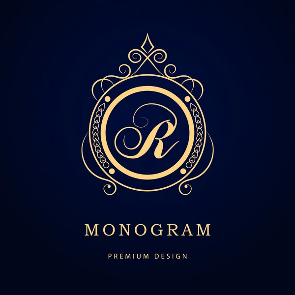 Monogram design elements, graceful template. Calligraphic elegant line art logo design. Letter emblem sign R for Royalty, business card, Boutique, Hotel, Restaurant, Cafe, Jewelry. Vector illustration — 스톡 벡터