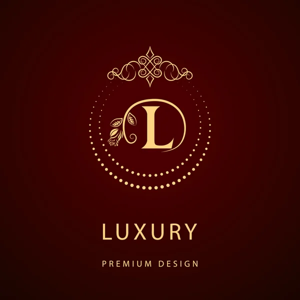 Monogram design elements, graceful template. Calligraphic elegant line art logo design. Letter emblem sign L for Royalty, business card, Boutique, Hotel, Restaurant, Cafe, Jewelry. Vector illustration — Stok Vektör