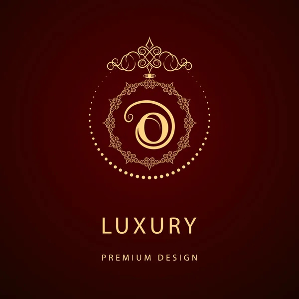 Monograma elementos de design, modelo gracioso. Caligráfico elegante linha arte logotipo design. Carta emblema sinal O para Royalty, cartão de visita, Boutique, Hotel, Restaurante, Café, Jóias. Ilustração vetorial —  Vetores de Stock