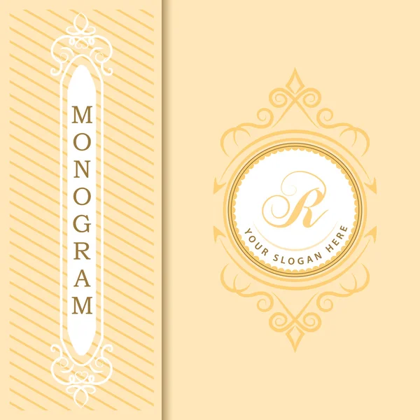 Monograma elementos de design, modelo gracioso. Caligráfico elegante linha arte logotipo design. Carta emblema sinal R para Royalty, cartão de visita, Boutique, Hotel, Restaurante, Café, Jóias. Ilustração vetorial —  Vetores de Stock