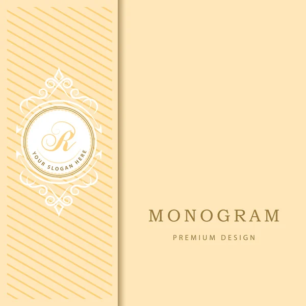 Elementos de diseño de monograma, plantilla elegante. Caligrafía elegante línea de diseño de logotipo de arte. Letra emblema signo R de Royalty, tarjeta de visita, Boutique, Hotel, Restaurante, Café, Joyería. Ilustración vectorial — Vector de stock