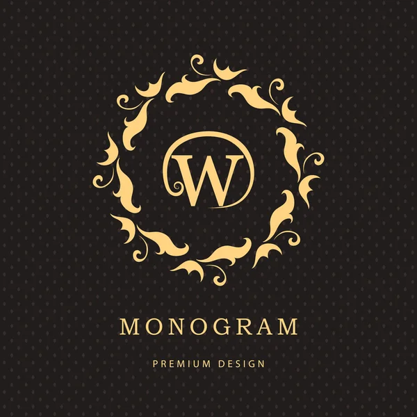 Monograma elementos de design, modelo gracioso. Caligráfico elegante linha arte logotipo design. Carta símbolo W para Royalty, cartão de visita, Boutique, Hotel, Restaurante, Café, Jóias. Ilustração vetorial —  Vetores de Stock