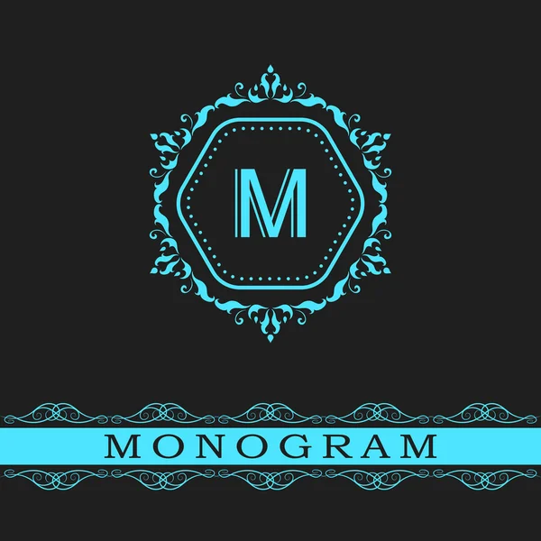 Monograma elementos de design, modelo gracioso. Caligráfico elegante linha arte logotipo design. Carta emblema sinal M para Royalty, cartão de visita, Boutique, Hotel, Restaurante, Café, Jóias. Ilustração vetorial —  Vetores de Stock