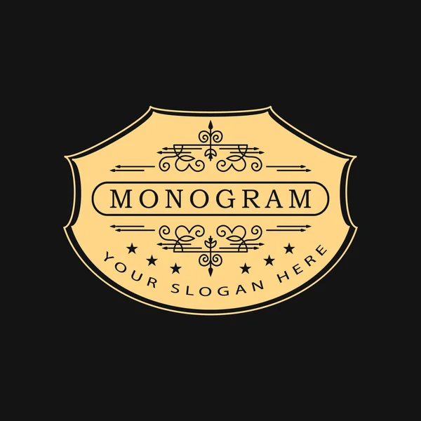 Monogram design elements, graceful template. Calligraphic elegant line art logo design. Luxury Label emblem for Royalty, business card, Boutique, Hotel, Restaurant, Cafe, Jewelry. Vector illustration — Stok Vektör