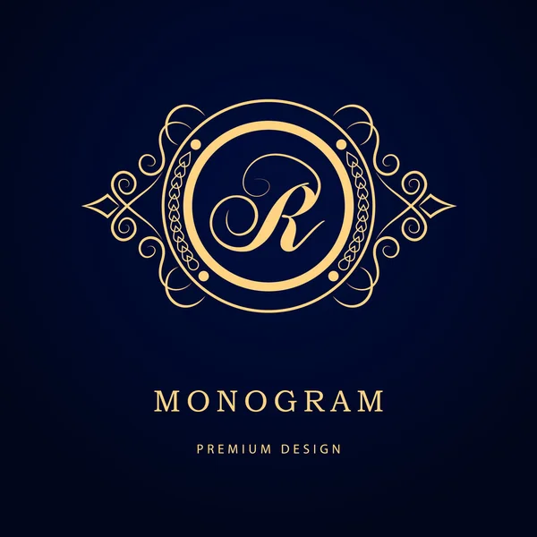 Monogram design elements, graceful template. Calligraphic elegant line art logo design. Letter emblem sign R for Royalty, business card, Boutique, Hotel, Restaurant, Cafe, Jewelry. Vector illustration Royalty Free Stock Vectors