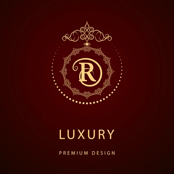Monogram design elements, graceful template. Calligraphic elegant line art logo design. Letter emblem sign R for Royalty, business card, Boutique, Hotel, Restaurant, Cafe, Jewelry. Vector illustration Vector Graphics