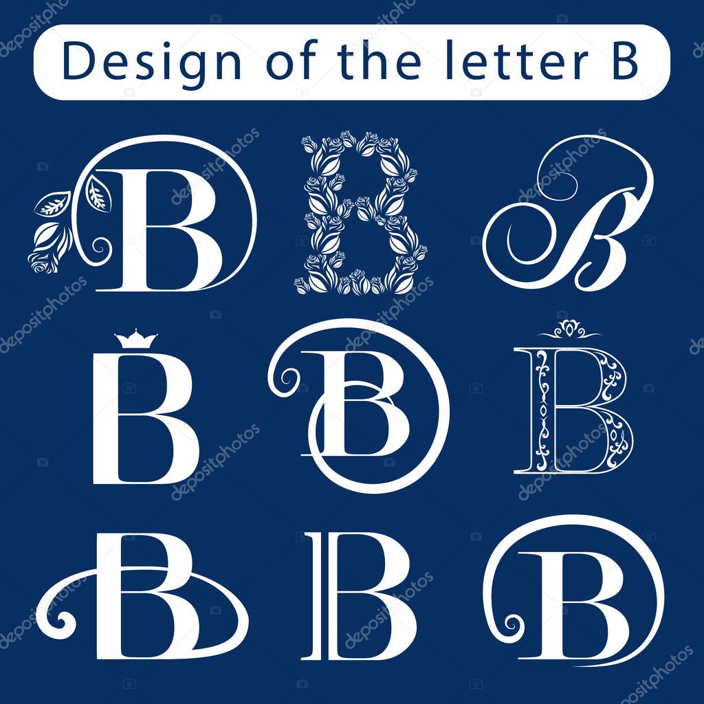 Design of the letter B. Calligraphic elegant line art logo elements. Set Abstract Icon template. Emblem sign for Royalty, business card, Boutique, Hotel, Restaurant, Cafe, Jewelry. Vector illustration