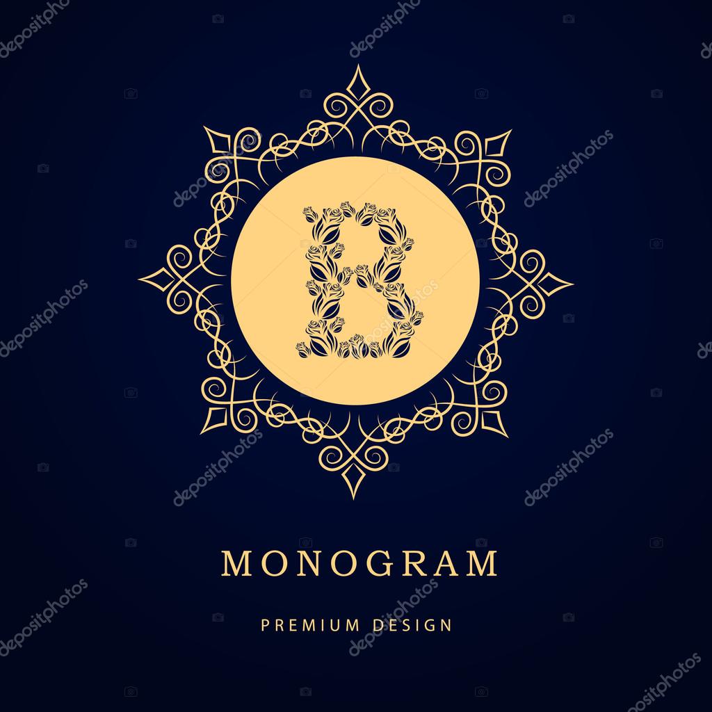 Vector illustration of Monogram design elements, graceful template. Calligraphic elegant line art logo design. Letter emblem sign B for Royalty, business card, Boutique, Hotel, Restaurant, Cafe, Jewelry