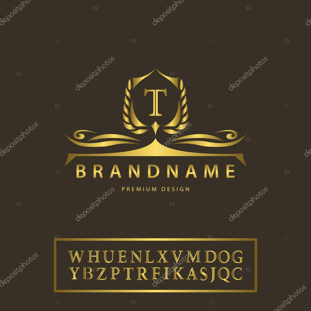 Vector illustration of Luxury Vintage logo. Business sign, label, Letter emblem T for badge, crest, Restaurant, Royalty, Boutique brand, Hotel, Heraldic, Jewelery, Fashion, Real estate, Resort, tattoo, Auctions