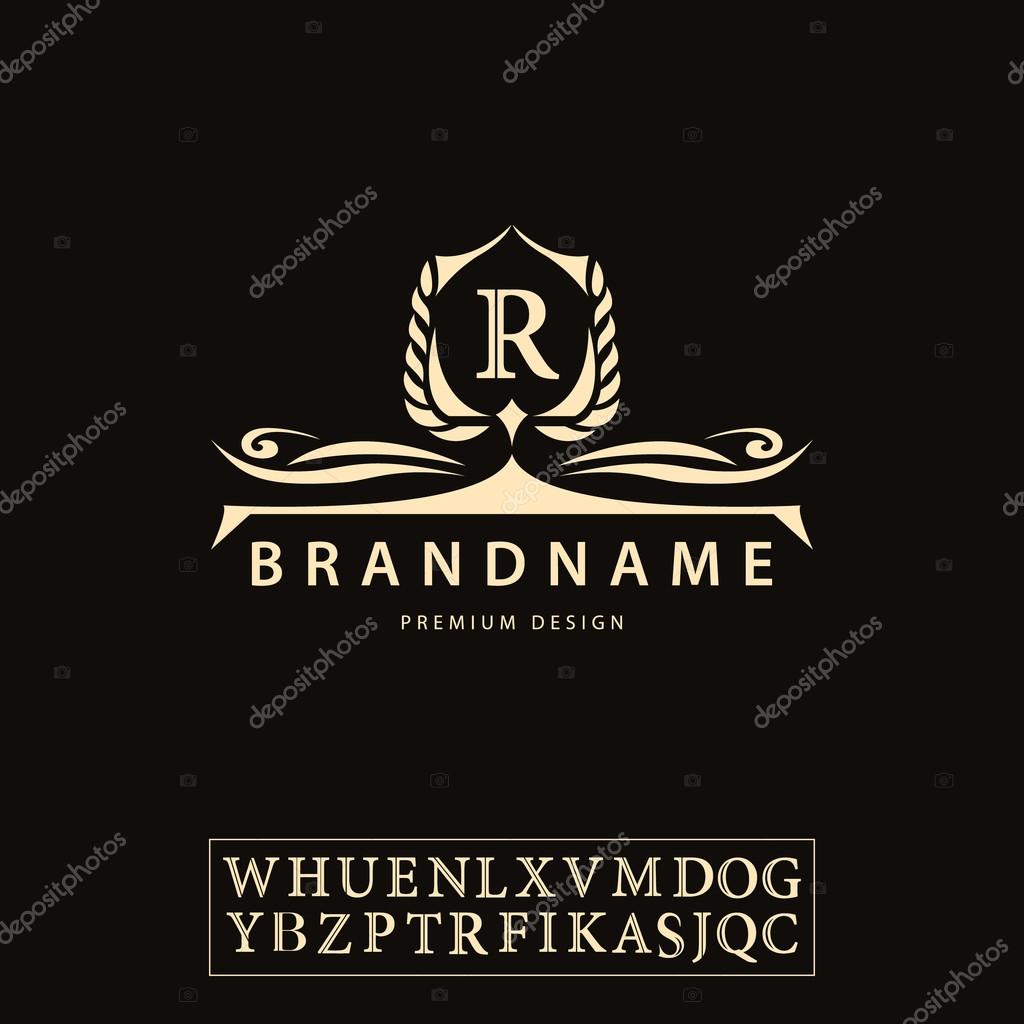 Vector illustration of Luxury Vintage logo. Business sign, label, Letter emblem R for badge, crest, Restaurant, Royalty, Boutique brand, Hotel, Heraldic, Jewellery, Fashion, Real estate, Resort, tattoo, Auctions