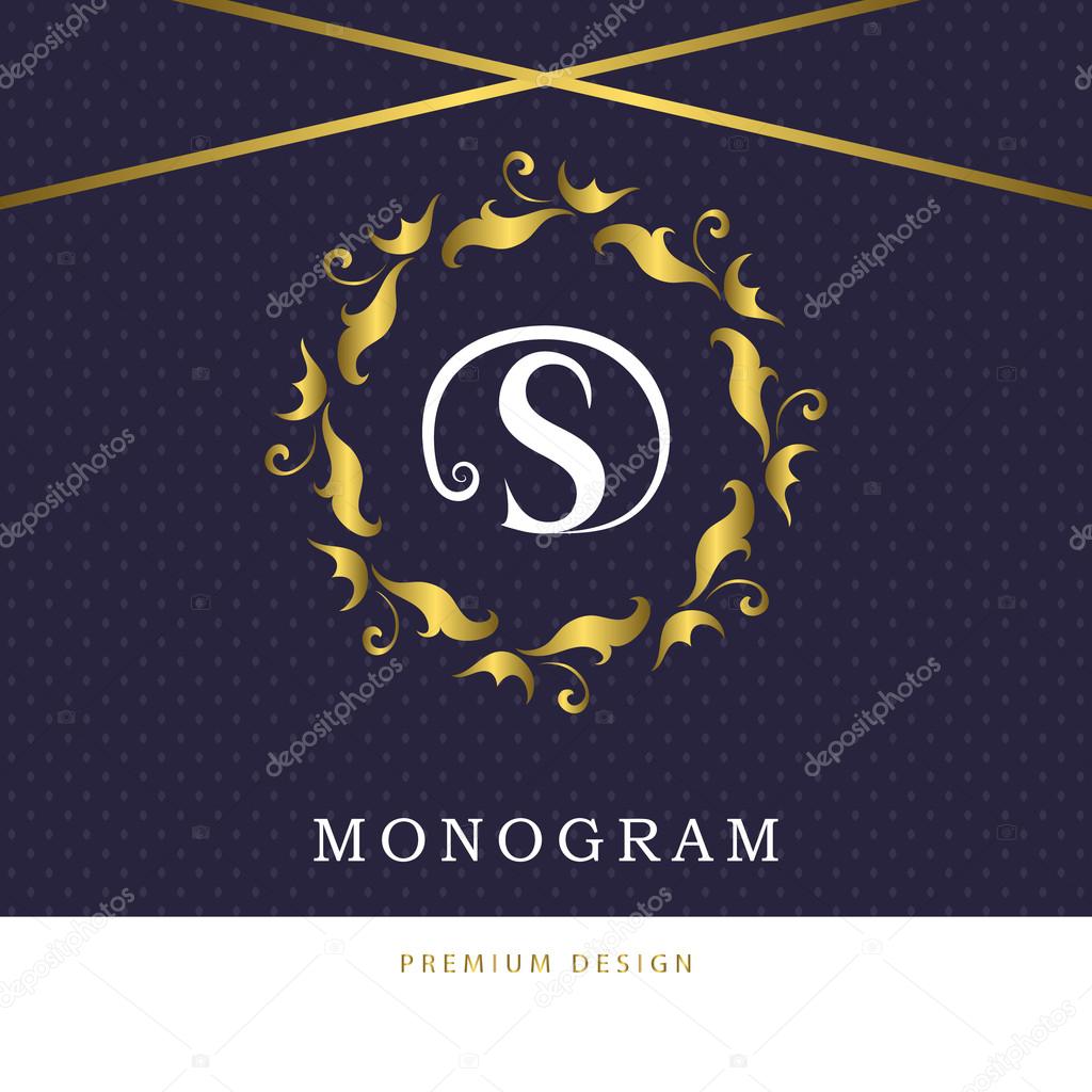 Monogram design elements, graceful template. Calligraphic elegant line art logo design. Letter emblem sign S for Royalty, business card, Boutique, Hotel, Restaurant, Cafe, Jewelry. Vector illustration