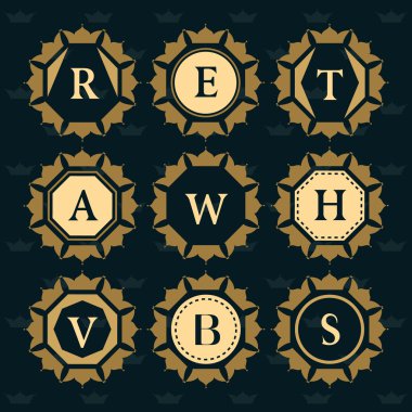 Monogram design elements, graceful template. Elegant line art logo design. Set of Business sign. Letter emblem H, W, A, S, B, V, E, T, R. Vector illustration