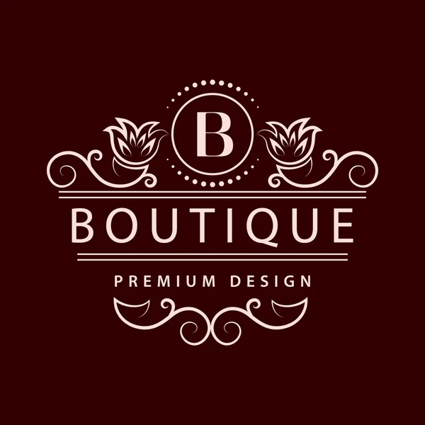 Monogram prvky návrhu, elegantní šablonu. Kaligrafické elegantní linie umění logo design dopis znak B identitu pro restaurace, Royalty, Boutique, Cafe, Hotel, platba, šperky, móda, víno. Vektor — Stockový vektor