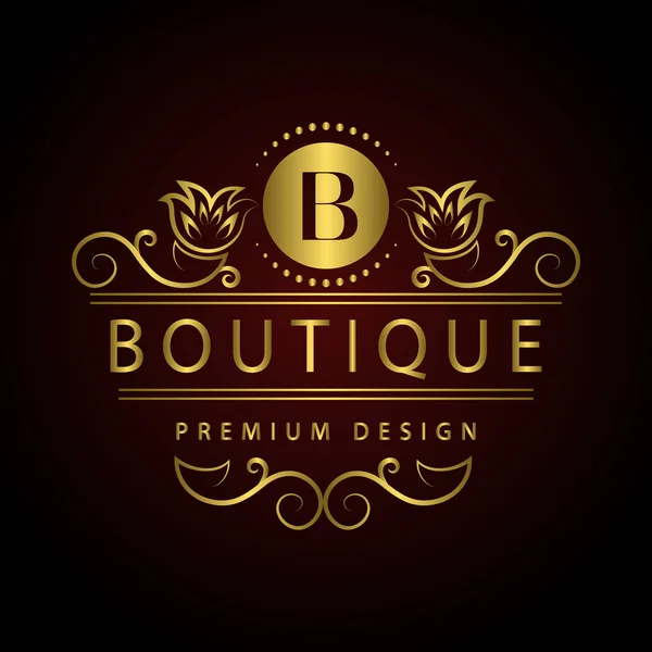 Monogram prvky návrhu, elegantní šablonu. Kaligrafické elegantní linie umění logo design dopis znak B identitu pro restaurace, Royalty, Boutique, Cafe, Hotel, platba, šperky, móda, víno. Vektor — Stockový vektor