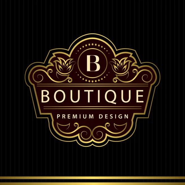 Monogram prvky návrhu, elegantní šablonu. Kaligrafické elegantní linie umění logo design dopis znak B identitu pro restaurace, Royalty, Boutique, Cafe, Hotel, platba, šperky, móda, víno. Vektor — Stockový vektor