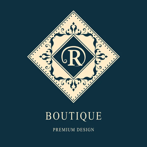 Monogram design elements, graceful template. Elegant line art logo design. Letter emblem R. Retro Vintage Insignia or Logotype. Business sign, identity, label, badge, Cafe, Hotel. Vector illustration — 图库矢量图片