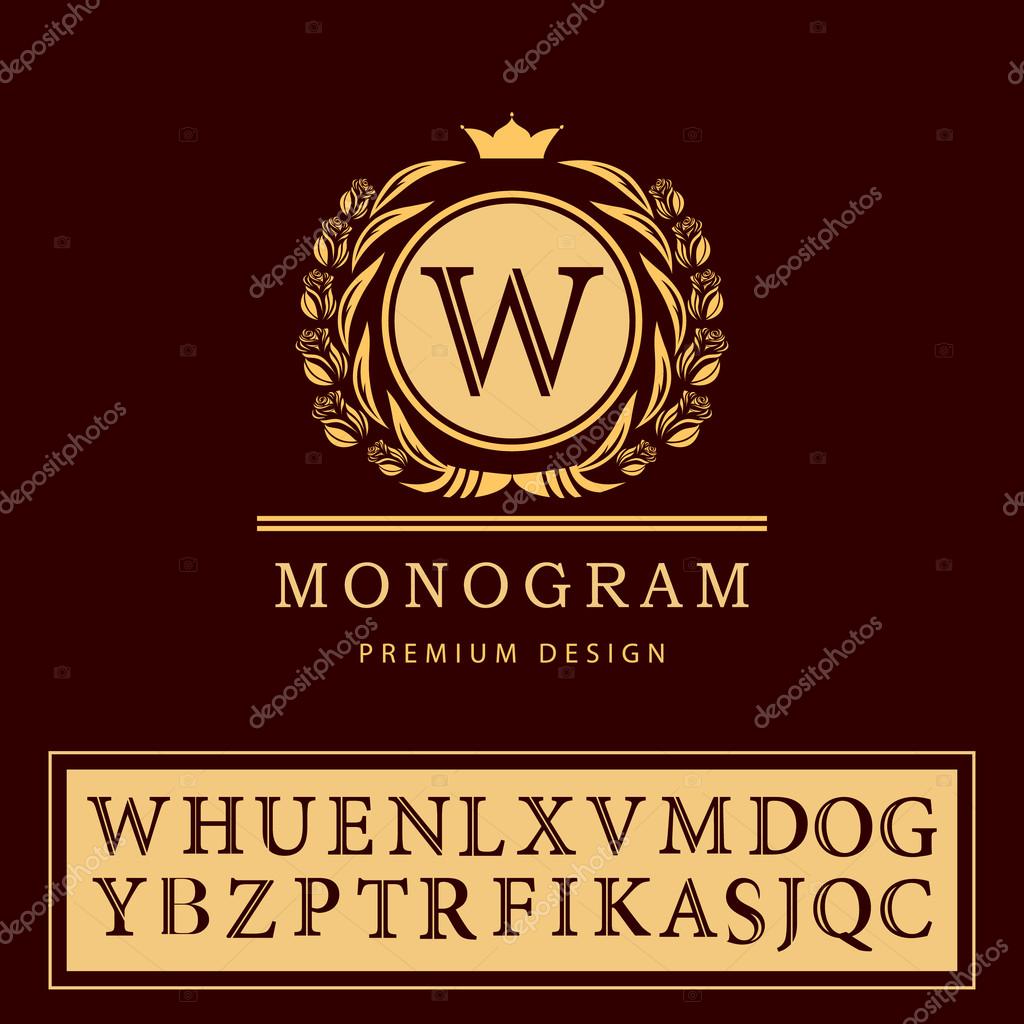 Vector illustration of Monogram design elements, graceful template. Elegant line art logo design. Letter emblem W. Retro Vintage Insignia or Logotype. Business sign, identity, label, badge, Cafe, Hotel