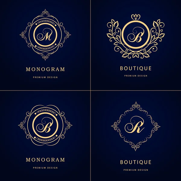 Monogram design elements, graceful template. Calligraphic elegant line art logo design. Letter emblem sign B, M, R for Royalty, business card, Boutique, Hotel, Heraldic, Jewelry. Vector illustration Stock Vector
