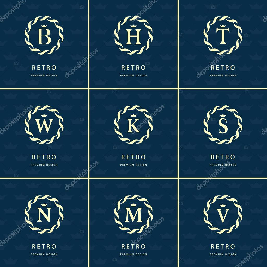 Vector illustration of Monogram design elements, graceful template. Calligraphic elegant line art logo design. Letter emblem sign B, M, H, T, W, K, S, N, V for Royalty, business card, Boutique, Hotel, Heraldic
