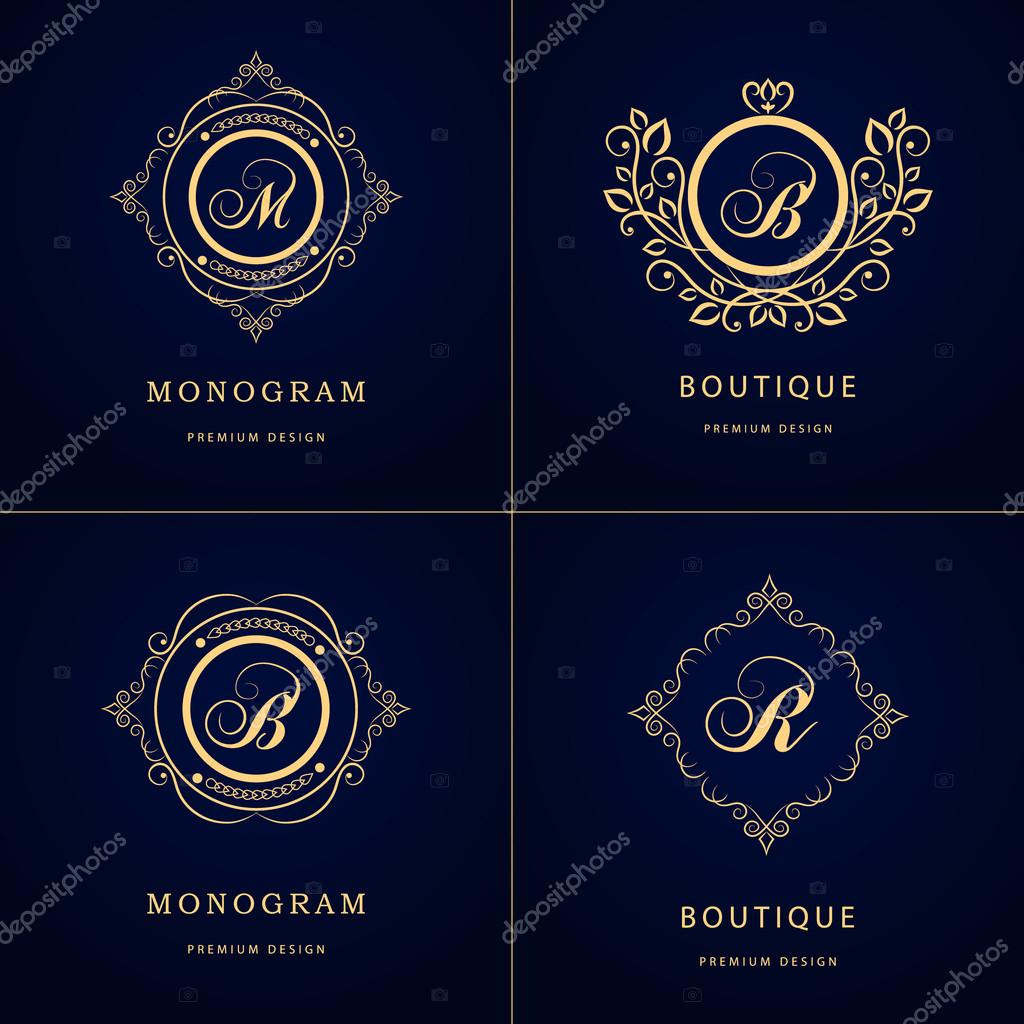 Vector illustration of Monogram design elements, graceful template. Calligraphic elegant line art logo design. Letter emblem sign B, M, R for Royalty, business card, Boutique, Hotel, Heraldic, Jewelry