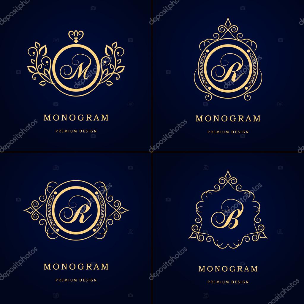 Vector illustration of Monogram design elements, graceful template. Calligraphic elegant line art logo design. Letter emblem sign B, M, R for Royalty, business card, Boutique, Hotel, Heraldic, Jewelry