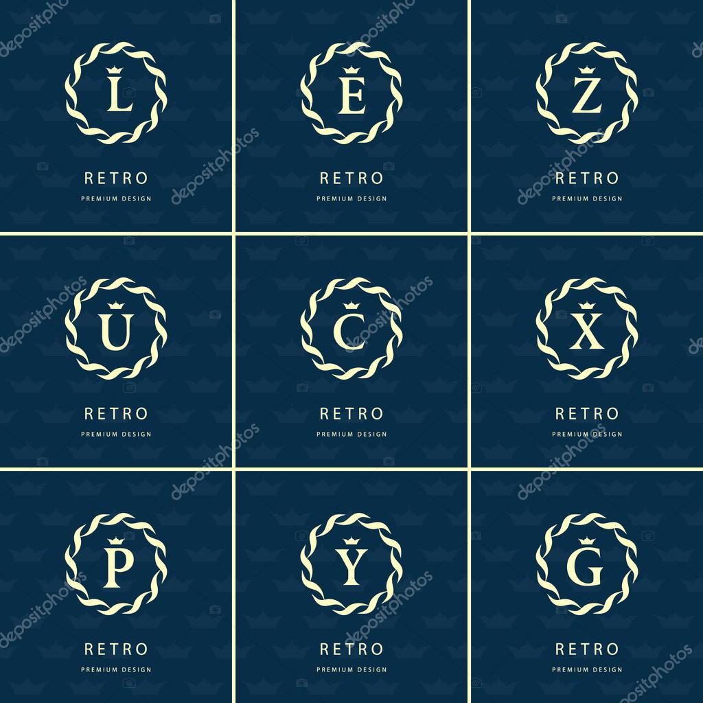Vector illustration of Monogram design elements, graceful template. Calligraphic elegant line art logo design. Letter emblem sign L, E, Z, U, C, X, P, Y, G for Royalty, business card, Boutique, Hotel, Heraldic