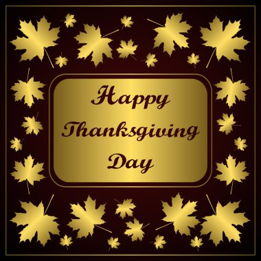 Happy Thanksgiving day. Congratulation on gold background with maple leaf. Hand drawn inscription text. Holidays lettering for invitation and greeting card, prints, posters. Vector illustration