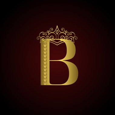 Gold emblem letter B with crown. Monogram design elements. Elegant line art logo design. Business sign for Restaurant, Royalty, Boutique, Cafe, Hotel, Heraldic, Jewelry, Fashion. Vector illustration