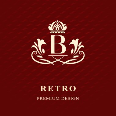 Monogram tasarım öğeleri, zarif şablonu. Kaligrafi zarif hat Sanat logo tasarımı mektup amblemi B kimlik Restoran, telif, butik, kafe, otel, Heraldic, takı, moda, şarap için. Vektör