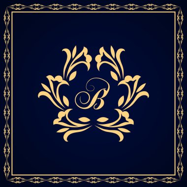 Monogram tasarım öğeleri, zarif şablonu. Kaligrafi zarif hat Sanat logo tasarımı mektup amblemi B kimlik Restoran, telif, butik, kafe, otel, Heraldic, takı, moda, şarap için. Vektör