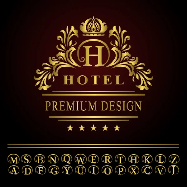 Elementos de diseño de monograma, plantilla elegante. Diseño elegante del logotipo de la línea de arte. Letra de emblema de oro de negocios H para restaurante, realeza, boutique, café, hotel, heráldico, joyería, moda. Ilustración vectorial — Archivo Imágenes Vectoriales