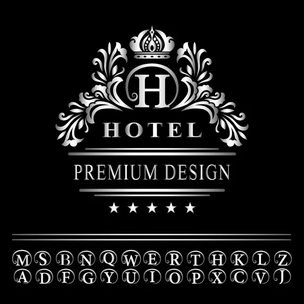 Monogram design elements, graceful template. Elegant line art logo design. Business silver emblem letter H for Restaurant, Royalty, Boutique, Cafe, Hotel, Heraldic, Jewelry, Fashion. Vector — Stok Vektör