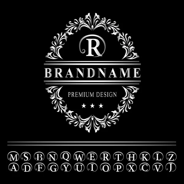 Monogram design elements, graceful template. Elegant line art logo design. Business silver emblem letter R for Restaurant, Royalty, Boutique, Cafe, Hotel, Heraldic, Jewelry, Fashion. Vector — Διανυσματικό Αρχείο