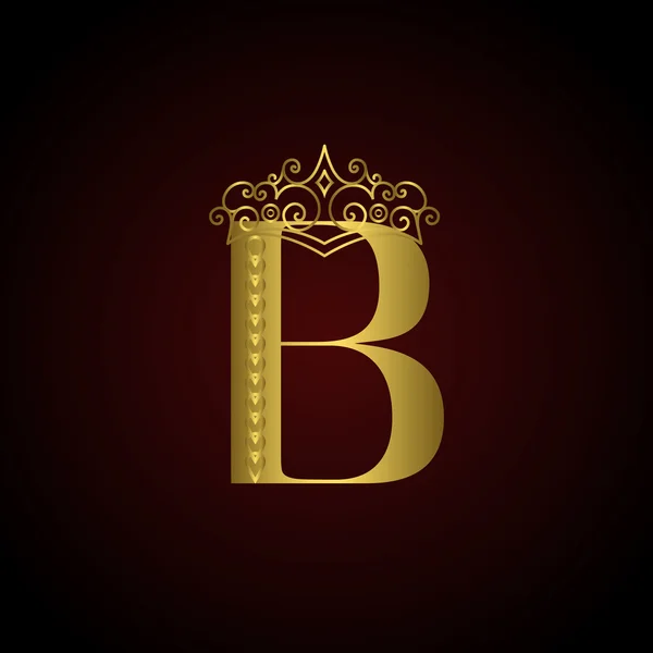 Gold emblem letter B with crown. Monogram design elements. Elegant line art logo design. Business sign for Restaurant, Royalty, Boutique, Cafe, Hotel, Heraldic, Jewelry, Fashion. Vector illustration — Stockový vektor
