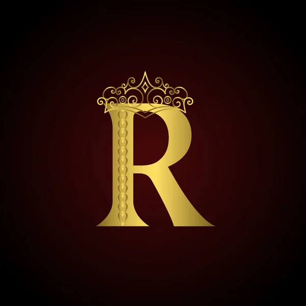 Gold emblem letter R with crown. Monogram design elements. Elegant line art logo design. Business sign for Restaurant, Royalty, Boutique, Cafe, Hotel, Heraldic, Jewelry, Fashion. Vector illustration — стоковий вектор