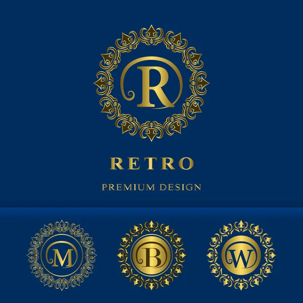 Monogram design elements, graceful template. Calligraphic elegant line art logo design. Letter emblem sign R, M, B, W for Royalty, business card, Boutique, Hotel, Heraldic, Cafe, Jewelry. Vector — Stock Vector