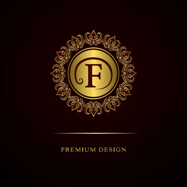 Monograma elementos de design, modelo gracioso. Caligráfico elegante linha arte logotipo design. Carta emblema sinal F para Royalty, cartão de visita, Boutique, Hotel, Heráldico, Café, Jóias. Ilustração vetorial — Vetor de Stock