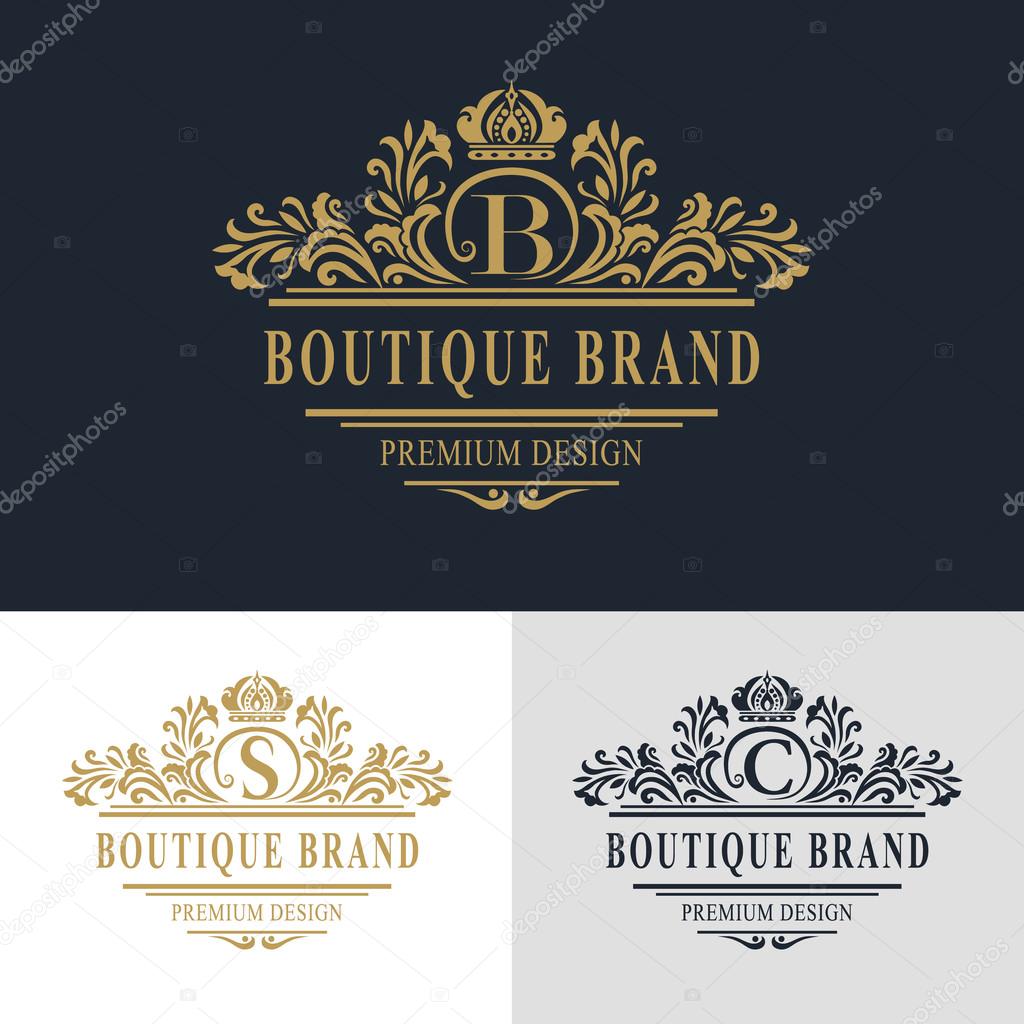 Vector illustration of Monogram design elements, graceful template. Calligraphic elegant line art logo design. Letter emblem sign B, S, C for Royalty, business card, Boutique, Hotel, Heraldic, Jewelry