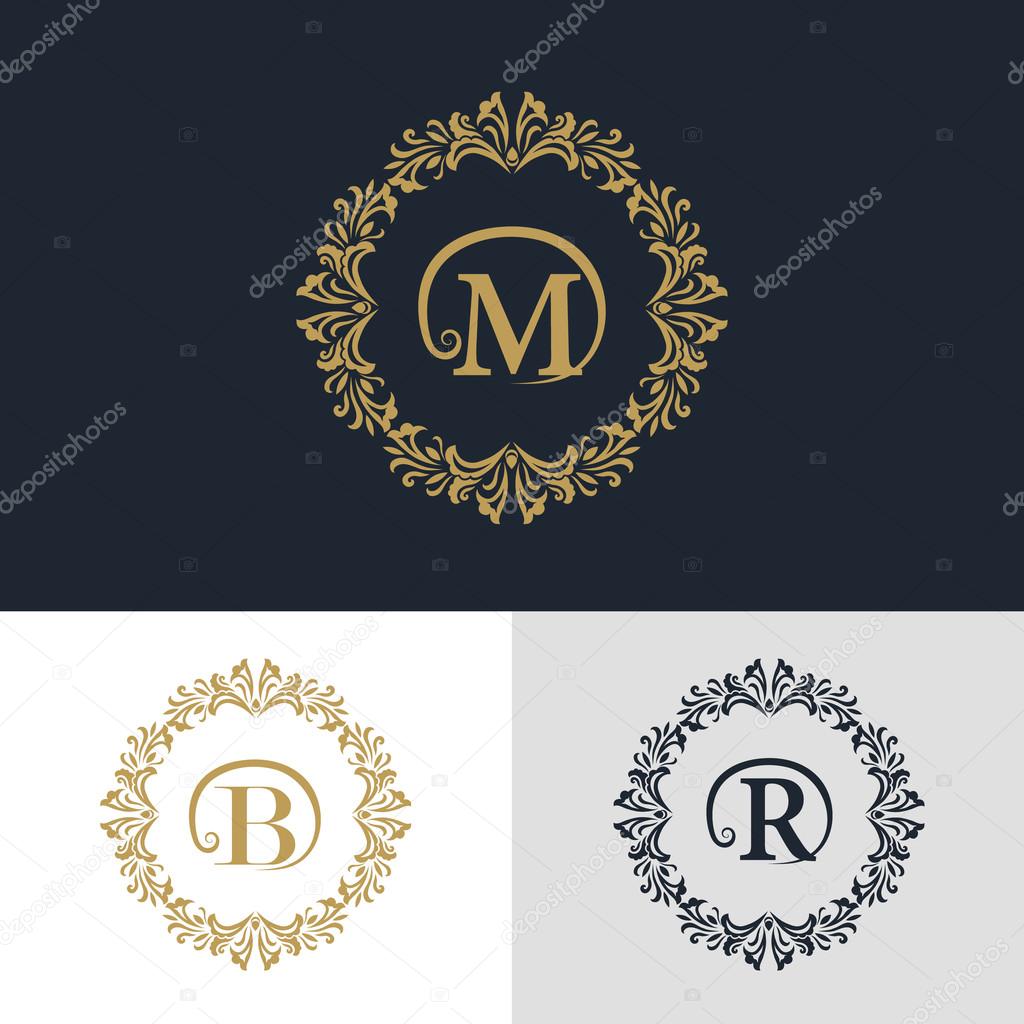 Vector illustration of Monogram design elements, graceful template. Calligraphic elegant line art logo design. Letter emblem sign B, M, R for Royalty, business card, Boutique, Hotel, Heraldic, Jewelry