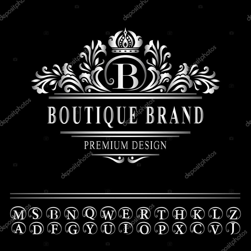 Vector illustration of Monogram design elements, graceful template. Elegant line art logo design. Business silver emblem letter B for Restaurant, Royalty, Boutique, Cafe, Hotel, Heraldic, Jewelry, Fashion