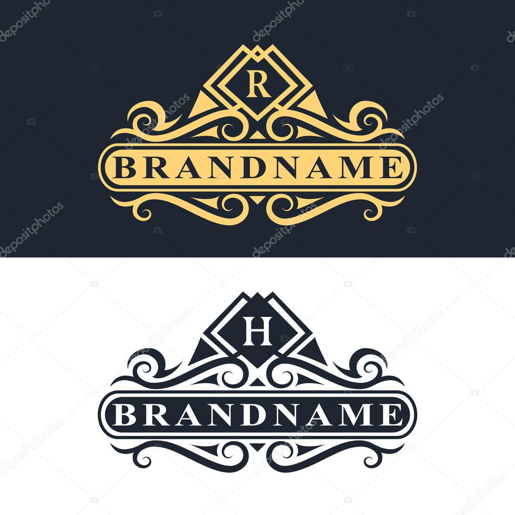 Vector illustration of Monogram design elements, graceful template. Calligraphic Elegant line art logo design Letter emblem R, H identity for Restaurant, Royalty, Boutique, Cafe, Hotel, Heraldic, Jewelry, Fashion