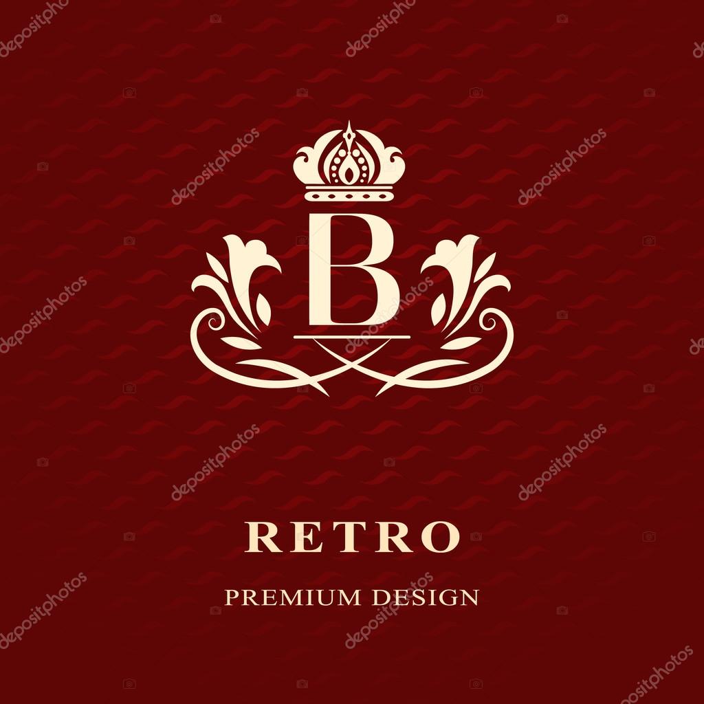 Vector illustration of Monogram design elements, graceful template. Calligraphic Elegant line art logo design Letter emblem B identity for Restaurant, Royalty, Boutique, Cafe, Hotel, Heraldic, Jewelry, Fashion, Wine