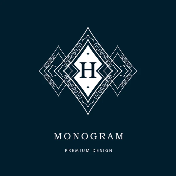 Monogram designelementer, yndefuld skabelon. Kalligrafisk elegant linje art logo design. Brev emblem tegn H for Royalty, visitkort, Boutique, Hotel, Heraldic, Cafe, Smykker. Vektorillustration – Stock-vektor